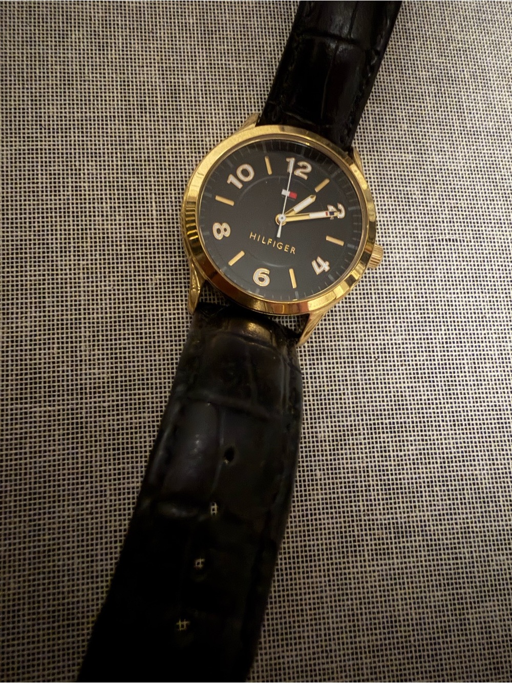 Tommy Hilfiger Black Dial Gold-Tone Case Men's Watch with Black Leather Strap